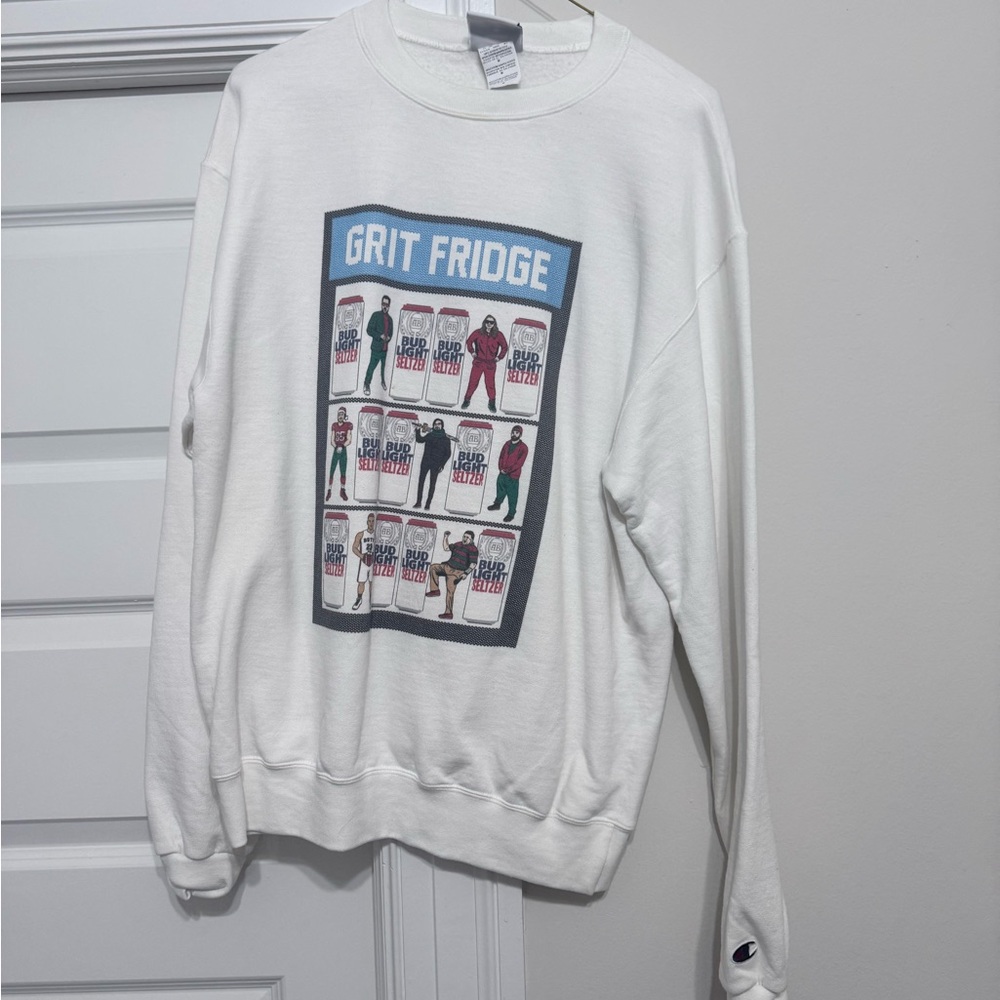 Champion White Barstool Grit Week Crewneck Holiday Sweater